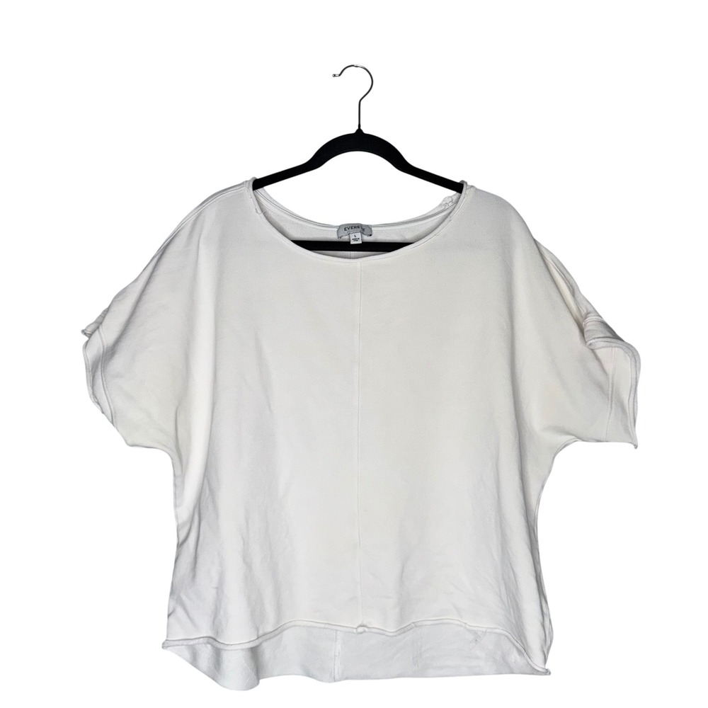 Evereve‎ Short Sleeve Sweatshirt Womens Large White Good Raw Hem Pima Cotton